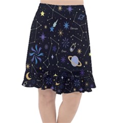 Starry Night  Space Constellations  Stars  Galaxy  Universe Graphic  Illustration Fishtail Chiffon Skirt by Grandong