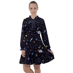 Starry Night  Space Constellations  Stars  Galaxy  Universe Graphic  Illustration All Frills Chiffon Dress by Grandong