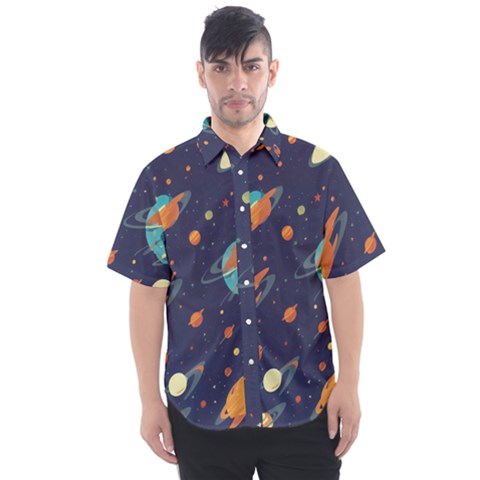 Space Galaxy Planet Universe Stars Night Fantasy Men s Short Sleeve Shirt by Grandong