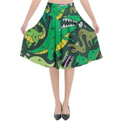 Dino Kawaii Flared Midi Skirt by Grandong