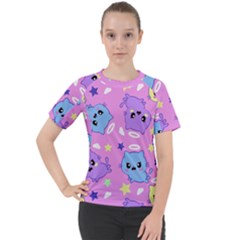 Seamless Pattern With Cute Kawaii Kittens Women s Sport Raglan T-shirt