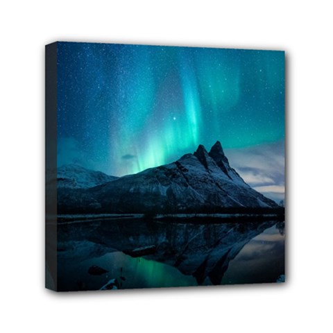 Aurora Borealis Mountain Reflection Mini Canvas 6  X 6  (stretched) by Grandong