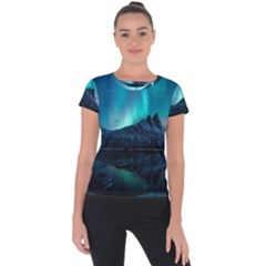 Aurora Borealis Mountain Reflection Short Sleeve Sports Top  by Grandong