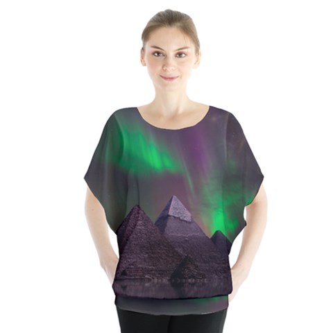 Aurora Northern Lights Celestial Magical Astronomy Batwing Chiffon Blouse by Grandong