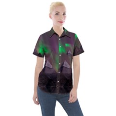 Aurora Northern Lights Celestial Magical Astronomy Women s Short Sleeve Pocket Shirt