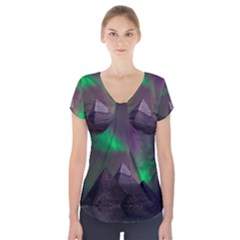 Fantasy Pyramid Mystic Space Aurora Short Sleeve Front Detail Top by Grandong
