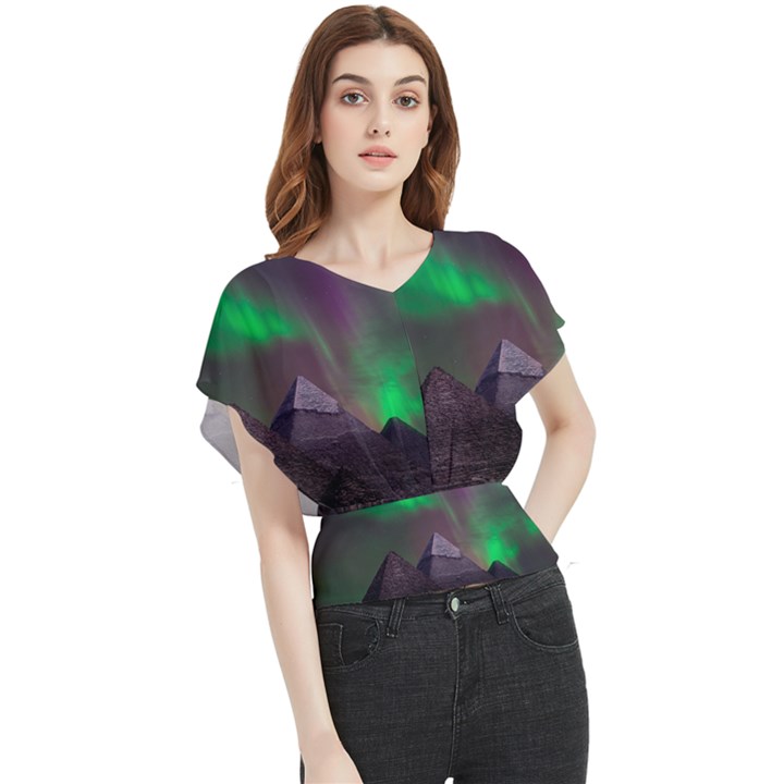 Fantasy Pyramid Mystic Space Aurora Butterfly Chiffon Blouse