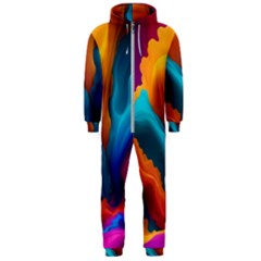 Colorful Fluid Art Abstract Modern Hooded Jumpsuit (men)