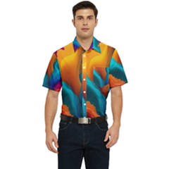 Colorful Fluid Art Abstract Modern Men s Short Sleeve Pocket Shirt  by Ravend