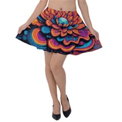 Flowers Painting Velvet Skater Skirt