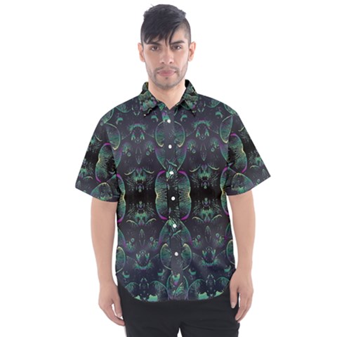 Background Pattern Mushrooms Men s Short Sleeve Shirt by Ravend