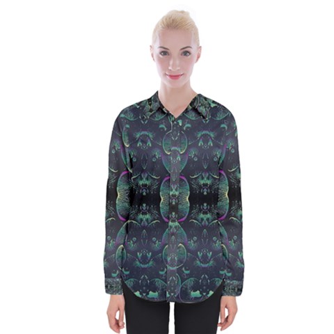 Background Pattern Mushrooms Womens Long Sleeve Shirt by Ravend