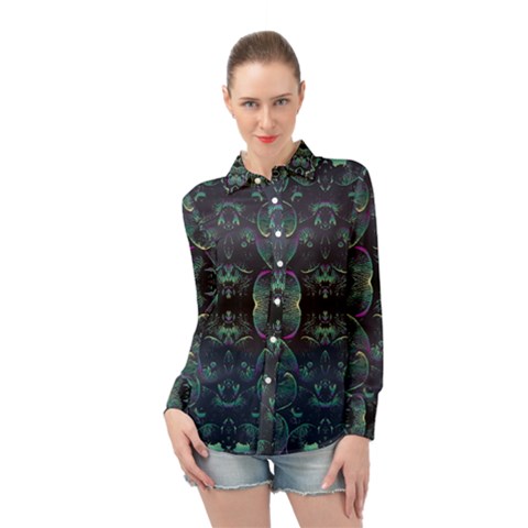 Background Pattern Mushrooms Long Sleeve Chiffon Shirt by Ravend