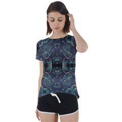 Background Pattern Mushrooms Short Sleeve Open Back T-shirt by Ravend