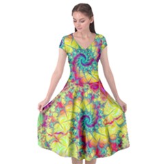 Fractal Spiral Abstract Background Cap Sleeve Wrap Front Dress