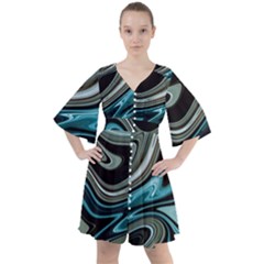 Abstract Waves Background Wallpaper Boho Button Up Dress