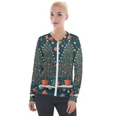 Tree Christmas Velvet Zip Up Jacket