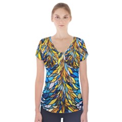 Stained Glass Winter Short Sleeve Front Detail Top by Vaneshop