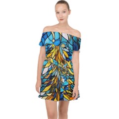 Stained Glass Winter Off Shoulder Chiffon Dress by Vaneshop