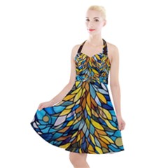 Stained Glass Winter Halter Party Swing Dress 