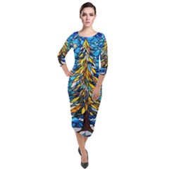 Stained Glass Winter Quarter Sleeve Midi Velour Bodycon Dress by Vaneshop