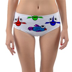 Fish Swim Cartoon Funnycute Reversible Mid-waist Bikini Bottoms by Sapixe