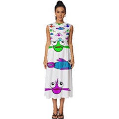 Fish Swim Cartoon Funnycute Sleeveless Round Neck Midi Dress