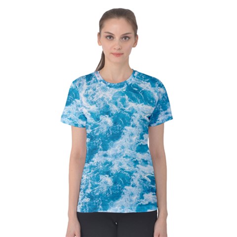 Blue Ocean Wave Texture Women s Cotton T-shirt by Jack14