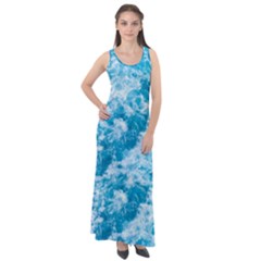 Blue Ocean Wave Texture Sleeveless Velour Maxi Dress by Jack14