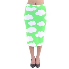 Cute Clouds Green Neon Velvet Midi Pencil Skirt by ConteMonfrey