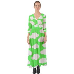 Cute Clouds Green Neon Button Up Boho Maxi Dress by ConteMonfrey