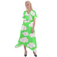 Cute Clouds Green Neon Cross Front Sharkbite Hem Maxi Dress by ConteMonfrey