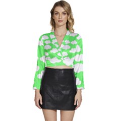 Cute Clouds Green Neon Long Sleeve Tie Back Satin Wrap Top by ConteMonfrey