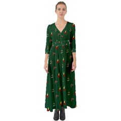 Christmas Green Pattern Background Button Up Boho Maxi Dress by Pakjumat