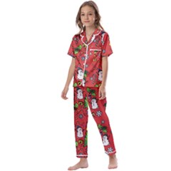 Santa Snowman Gift Holiday Kids  Satin Short Sleeve Pajamas Set by Pakjumat