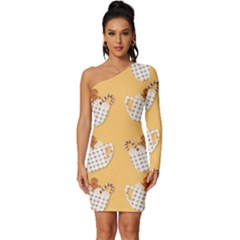 Background Stars Pattern Wallpaper Long Sleeve One Shoulder Mini Dress by Pakjumat