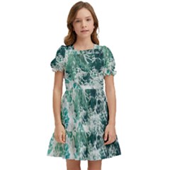 Blue Ocean Waves Kids  Puff Sleeved Dress by Jack14