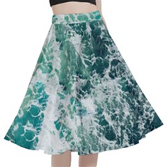 Blue Ocean Waves A-line Full Circle Midi Skirt With Pocket by Jack14