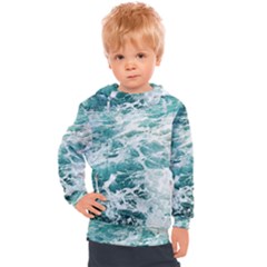 Blue Crashing Ocean Wave Kids  Hooded Pullover by Jack14