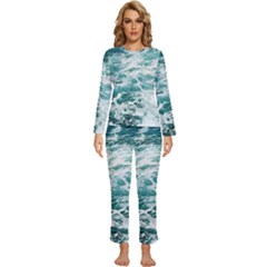 Blue Crashing Ocean Wave Womens  Long Sleeve Lightweight Pajamas Set by Jack14