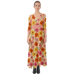 Floral Pattern Shawl Button Up Boho Maxi Dress