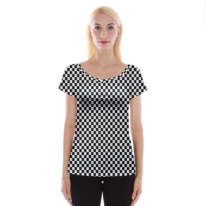 Black And White Checkerboard Background Board Checker Cap Sleeve Top