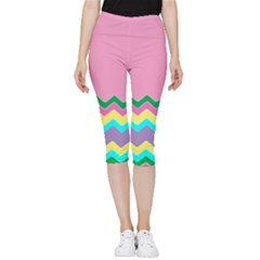 Easter Chevron Pattern Stripes Inside Out Lightweight Velour Capri Leggings  by Amaryn4rt