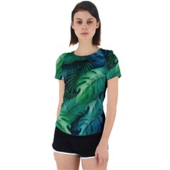 Tropical Green Leaves Background Back Cut Out Sport T-shirt by Amaryn4rt