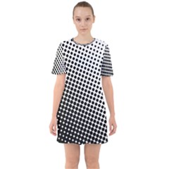 Background-wallpaper-texture-lines Dot Dots Black White Sixties Short Sleeve Mini Dress by Amaryn4rt