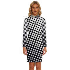 Background-wallpaper-texture-lines Dot Dots Black White Long Sleeve Shirt Collar Bodycon Dress by Amaryn4rt