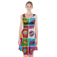 Pop Art Comic Vector Speech Cartoon Bubbles Popart Style With Humor Text Boom Bang Bubbling Expressi Racerback Midi Dress by Amaryn4rt