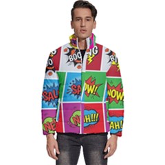 Pop Art Comic Vector Speech Cartoon Bubbles Popart Style With Humor Text Boom Bang Bubbling Expressi Men s Puffer Bubble Jacket Coat by Amaryn4rt