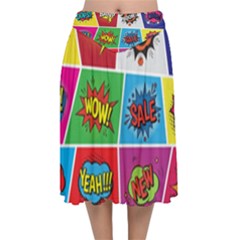 Pop Art Comic Vector Speech Cartoon Bubbles Popart Style With Humor Text Boom Bang Bubbling Expressi Velvet Flared Midi Skirt by Amaryn4rt