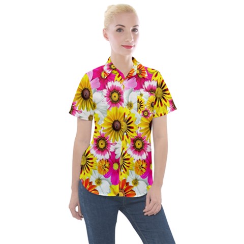 Flowers Blossom Bloom Nature Plant Women s Short Sleeve Pocket Shirt by Amaryn4rt